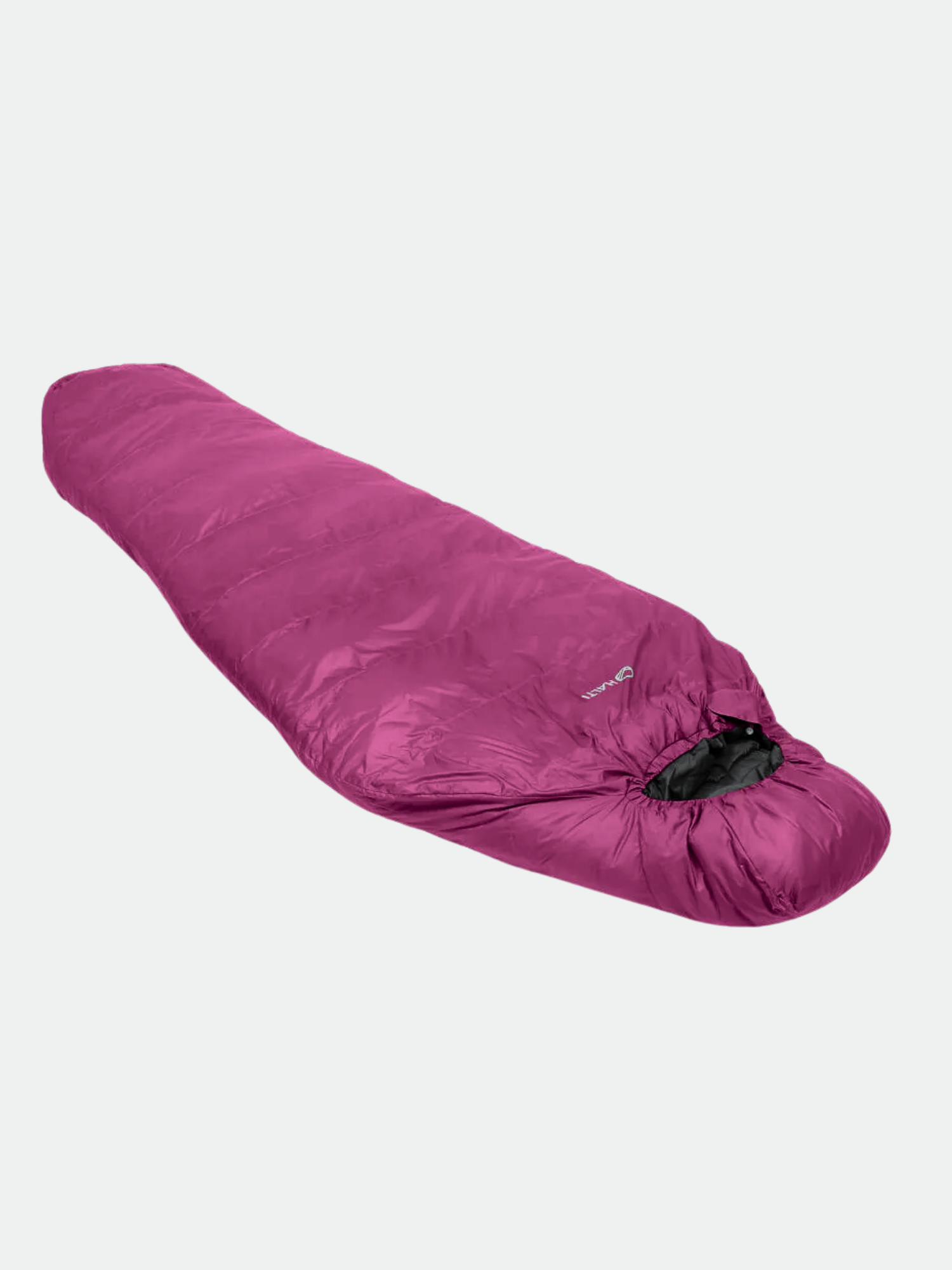 The Halti Dreamcatcher 30 M magenta women’s sleeping bag with a thermal collar lies flat on a white background.
