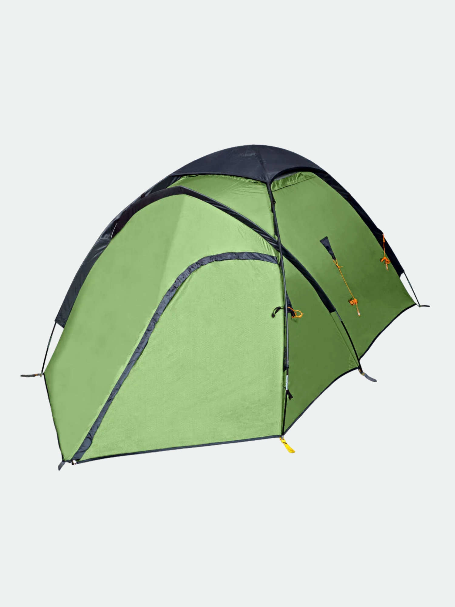 The Halti Vaelluskupoli 2 Tent, a green 2-person dome with black and yellow accents, is set on a white background.