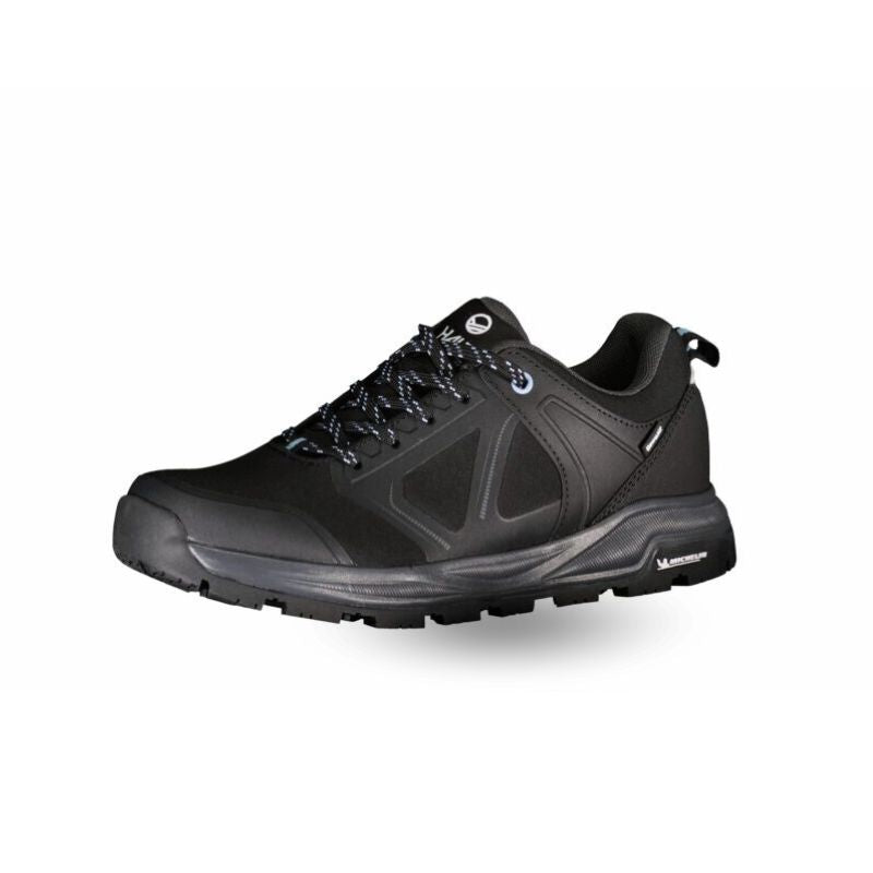 Halti Jura Low Womens waterproof outdoor shoe with DrymaxX and blue-accented laces, shown on a white background.