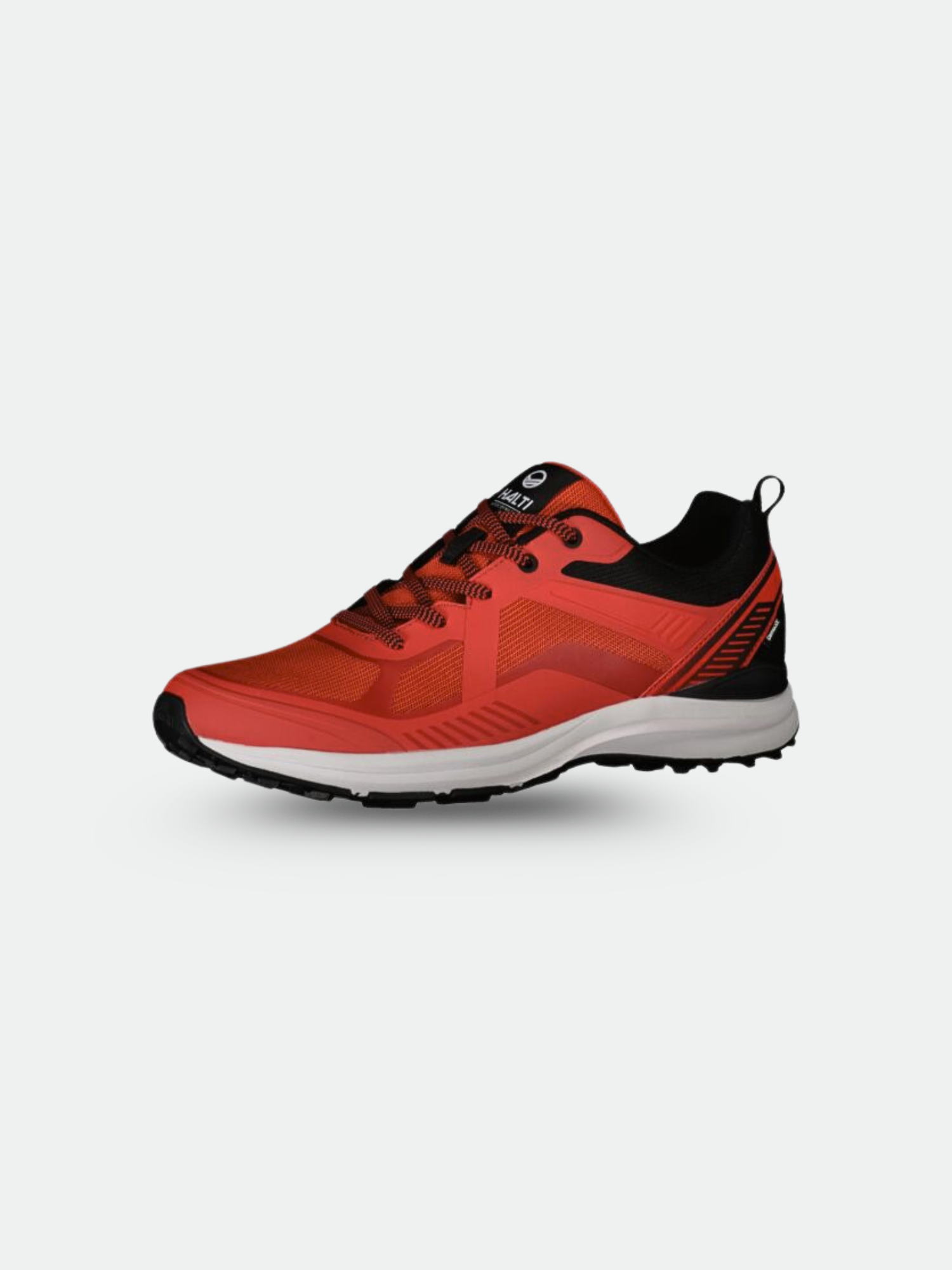 Halti Gems 2 Mens DrymaxX Sneaker: red/black waterproof shoe with black laces, white sole, and pull tab.