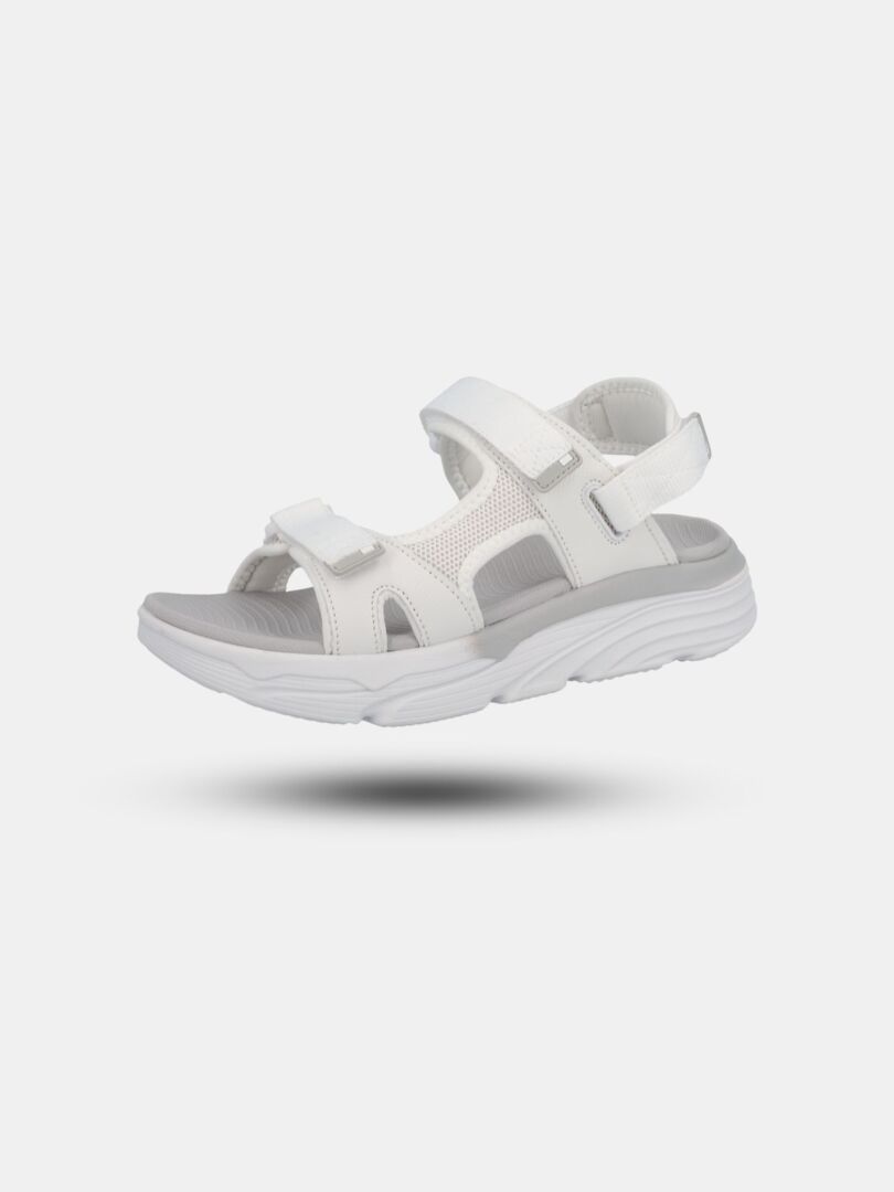 The Halti Pursuit Sandal is white with adjustable straps and a cushioned sole, shown on a plain light gray background.