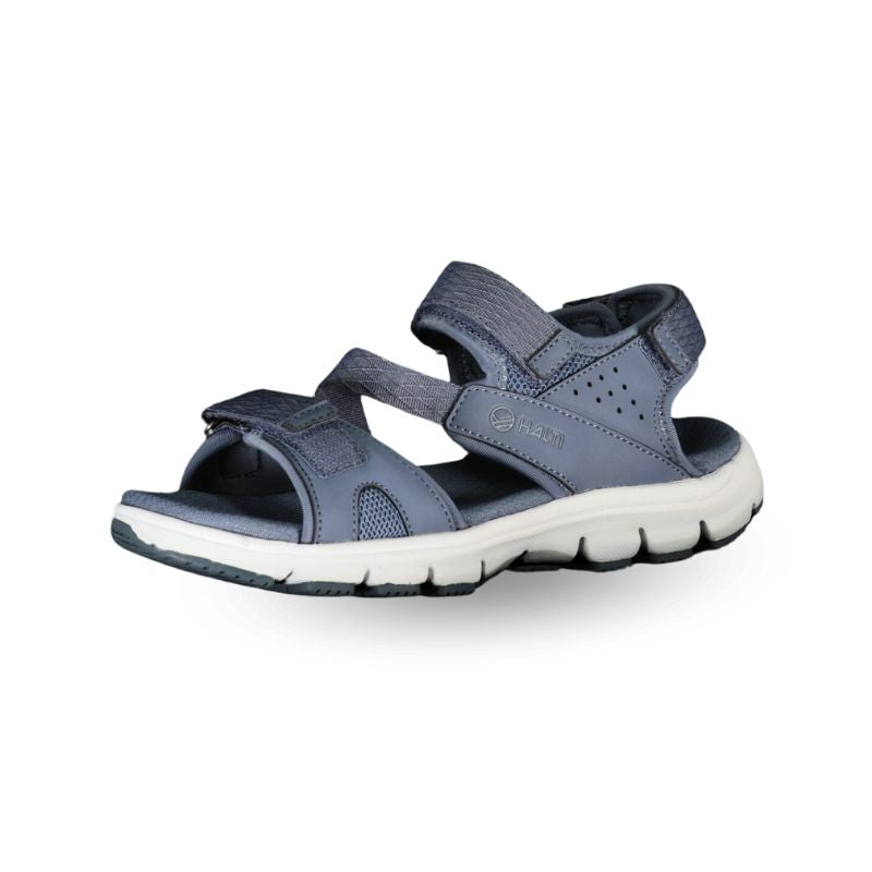 The Halti Resa Womens Sandal is gray with adjustable straps and a cushioned sole, perfect for summer activities.