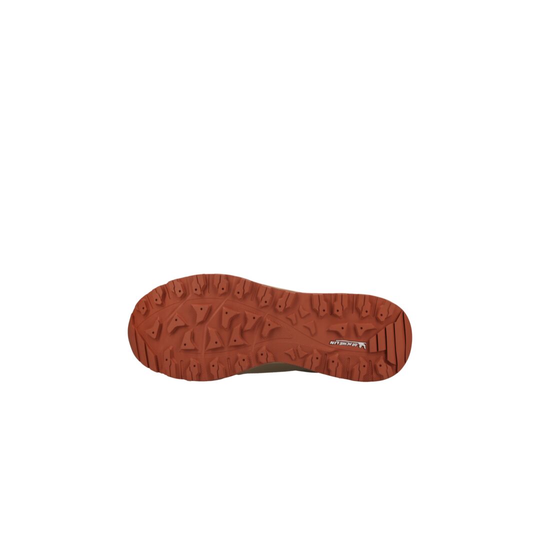 The Halti Hiker Kuru DrymaxX Mens shoe features a red rubber sole with jagged tread for hiking and extreme comfort.