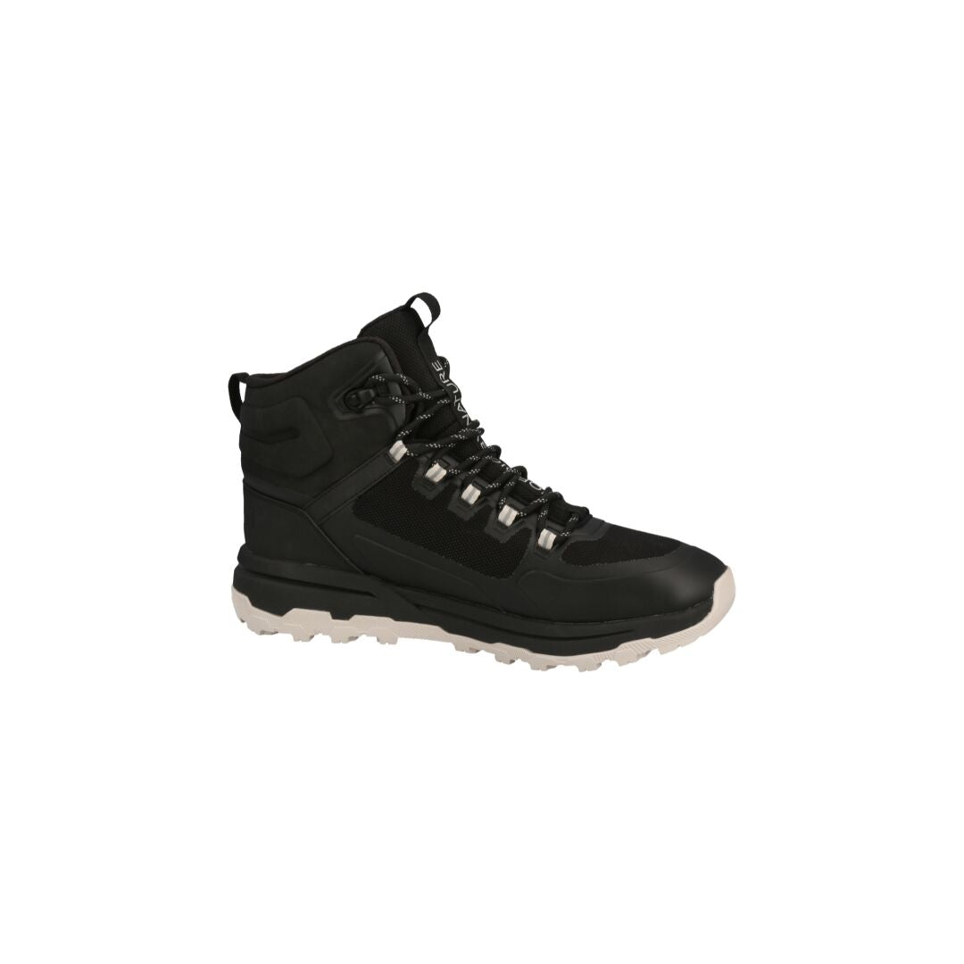 The Halti Hiker Kuru DrymaxX Mens black outdoor shoe features gray laces, a light sole, and extreme comfort.