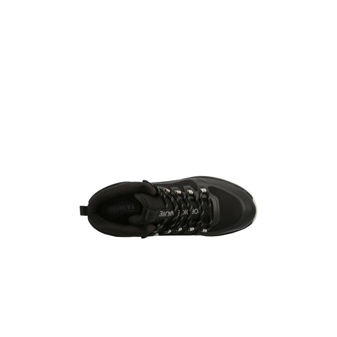 Halti Hiker Kuru DrymaxX mens outdoor shoe, top view featuring laces, eyelets, and padded collar for comfort.