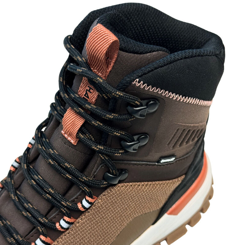 The Halti Kajava DrymaxX Outdoor Shoes Womens feature black laces, metal eyelets, and orange accents—perfect for outdoors.