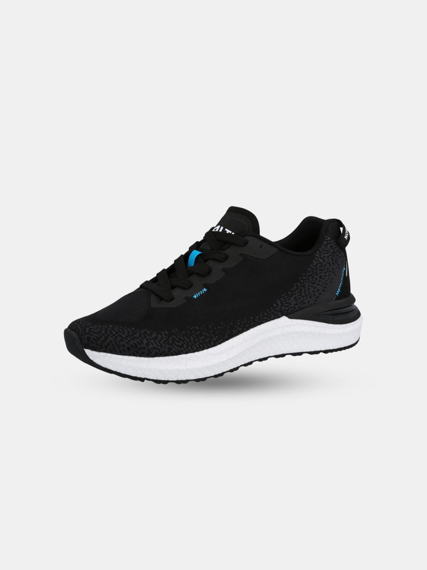 The Halti Gale 2 BX Sneaker Mens is black with a BoomaxX midsole, white sole, and blue accents on a light background.