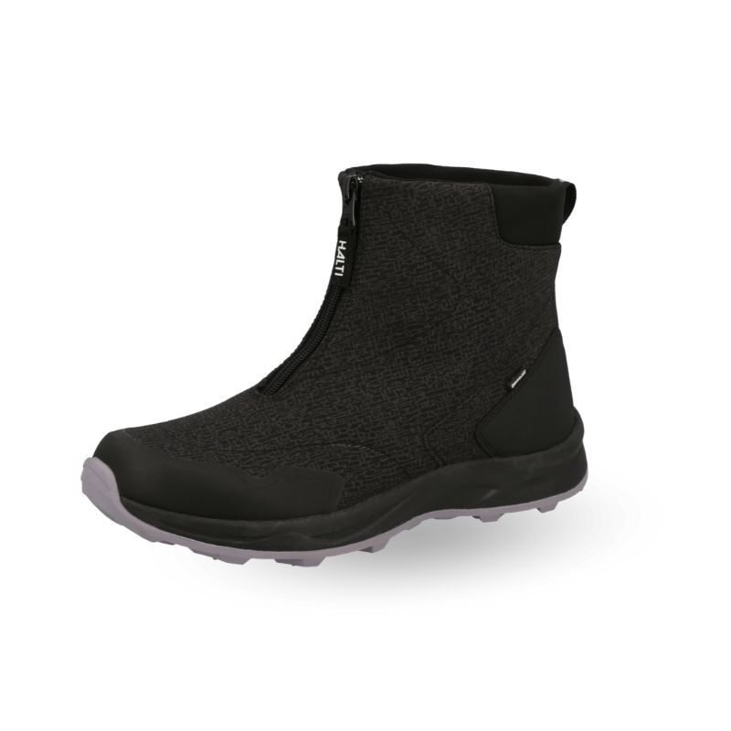 The Halti Nanook Mid 2 DrymaxX Spike womens black ankle boot has a front zipper and GripmaxX Spike outsole.
