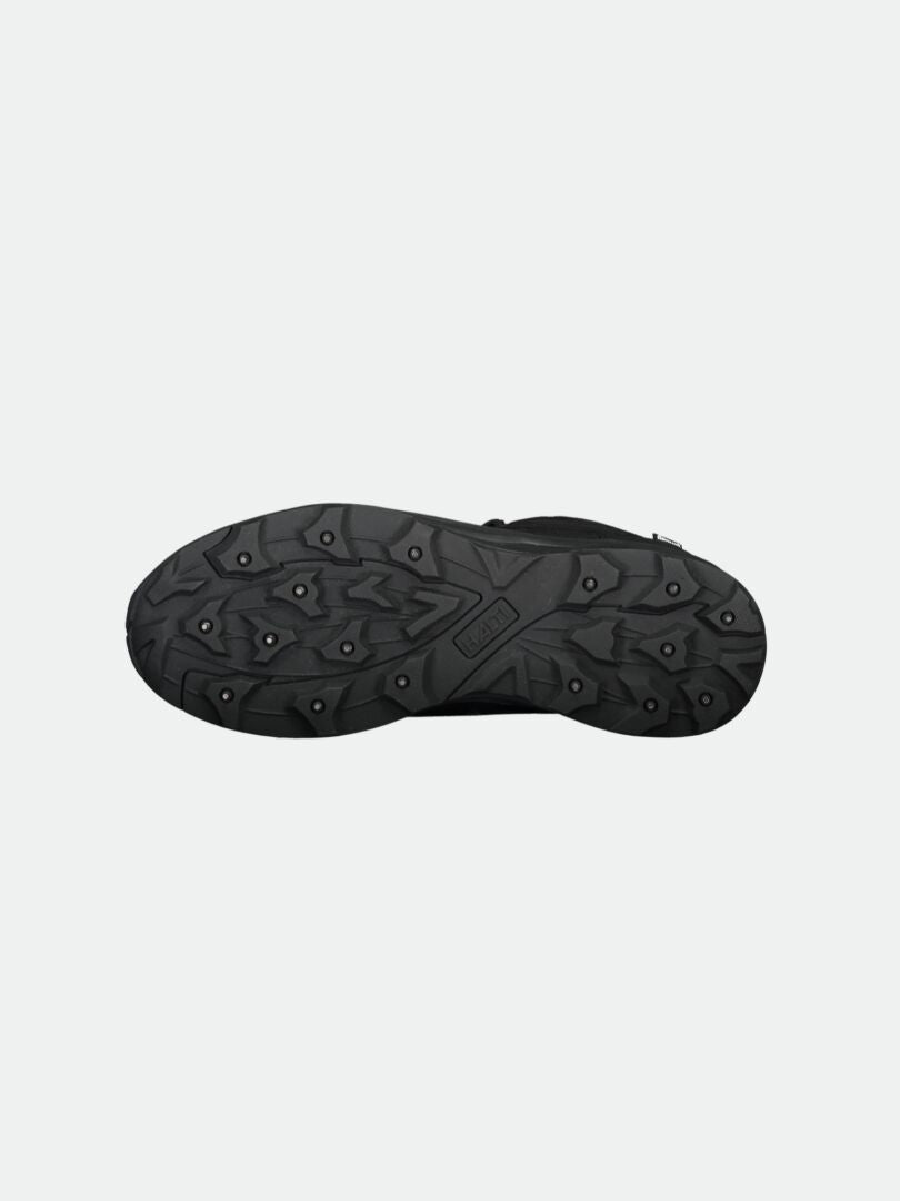 The Halti Lynx Mid 2 DX Spike Shoe Women's has a black rubber patterned outsole, shown from below on a light background.
