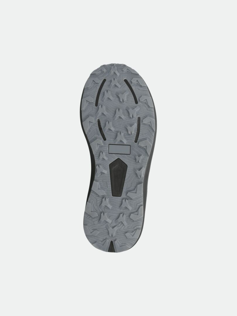 Halti Rapid DX Mid Outdoor Shoe Mens in gray features a textured, geometric waterproof sole shown from the bottom on white.