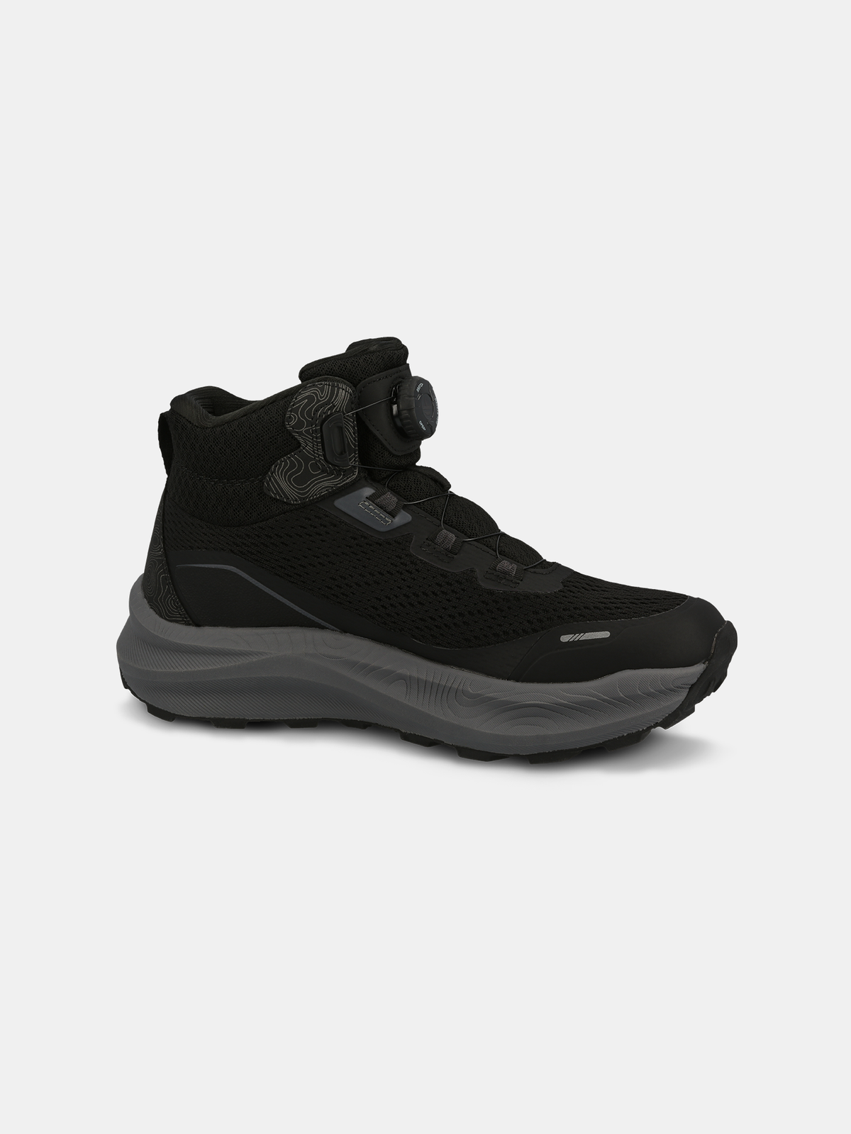 Halti Rapid Mid Freelock DX Unisex: a black lightweight outdoor shoe with dial lacing and textured sole.