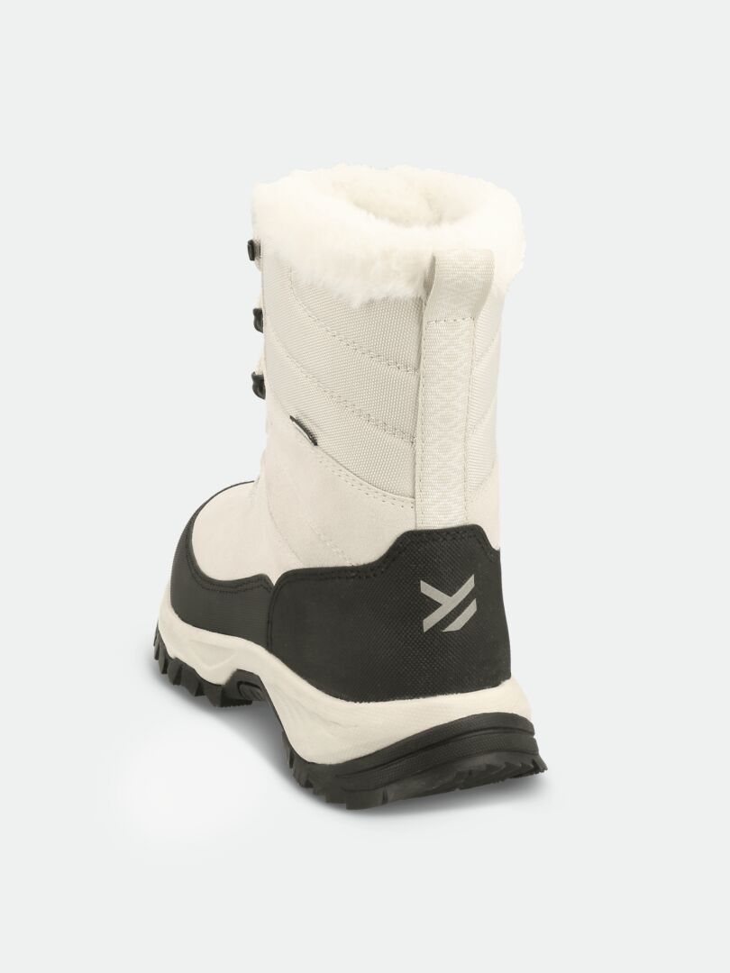 Off-white Halti Tornio 2 DX winter boot with faux-fur trim, black rubberized heel, and a GripmaxX Arctic outsole.