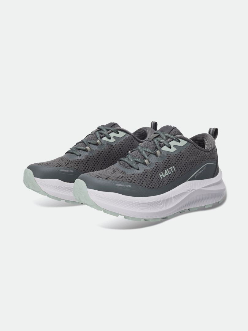 Halti Rapid 2 Sneaker Men’s: grey mesh walking shoes with Phylon midsoles, light green accents, on plain background.