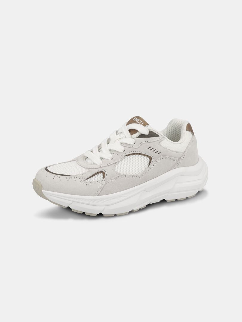 Halti Tove Sneaker Women's: white with gray suede accents, moisture-wicking mesh, and thick sole for comfort.