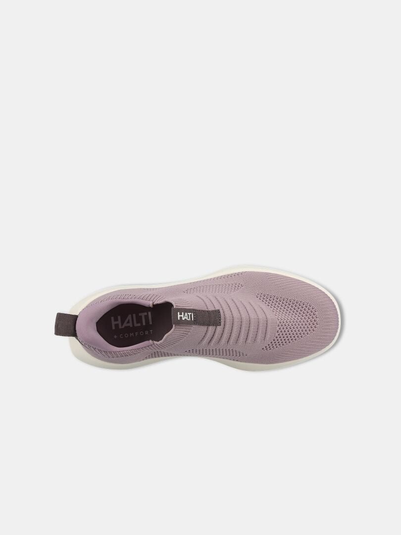 Top view of Halti Snabb 2 StepIn Women's sneaker in light purple with white sole and HALTI COMFORT on the insole.