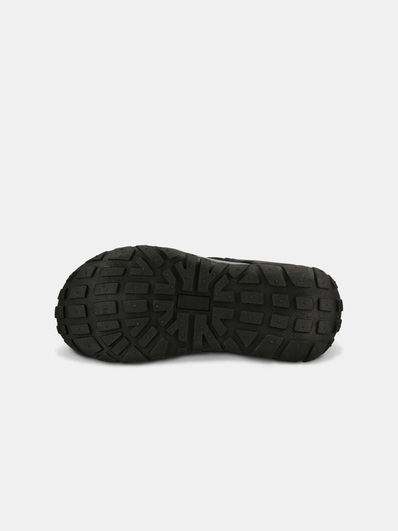 Halti Route 2 Sandal: black rubber sole with rugged tread and ergonomic footbed—ideal for outdoor use.