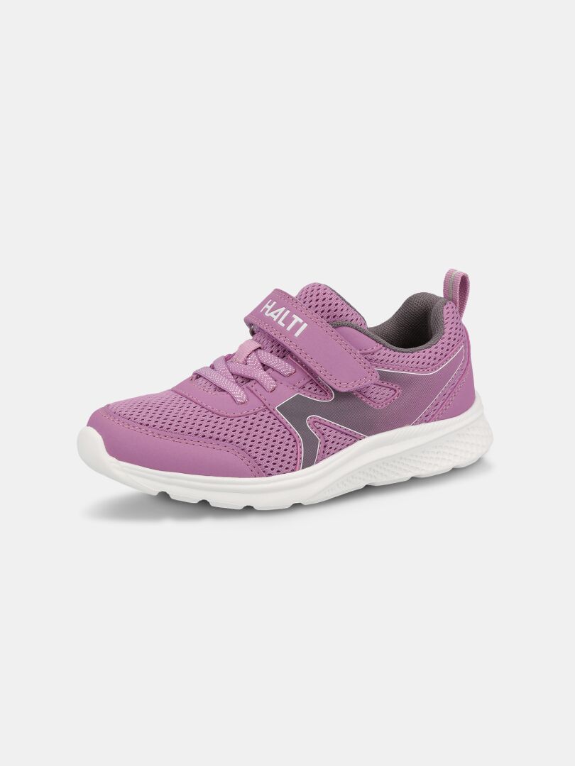 The Halti Merry 2 Sneaker Children's is a pink and purple summer shoe with white sole, laces, and a HALTI Velcro strap.