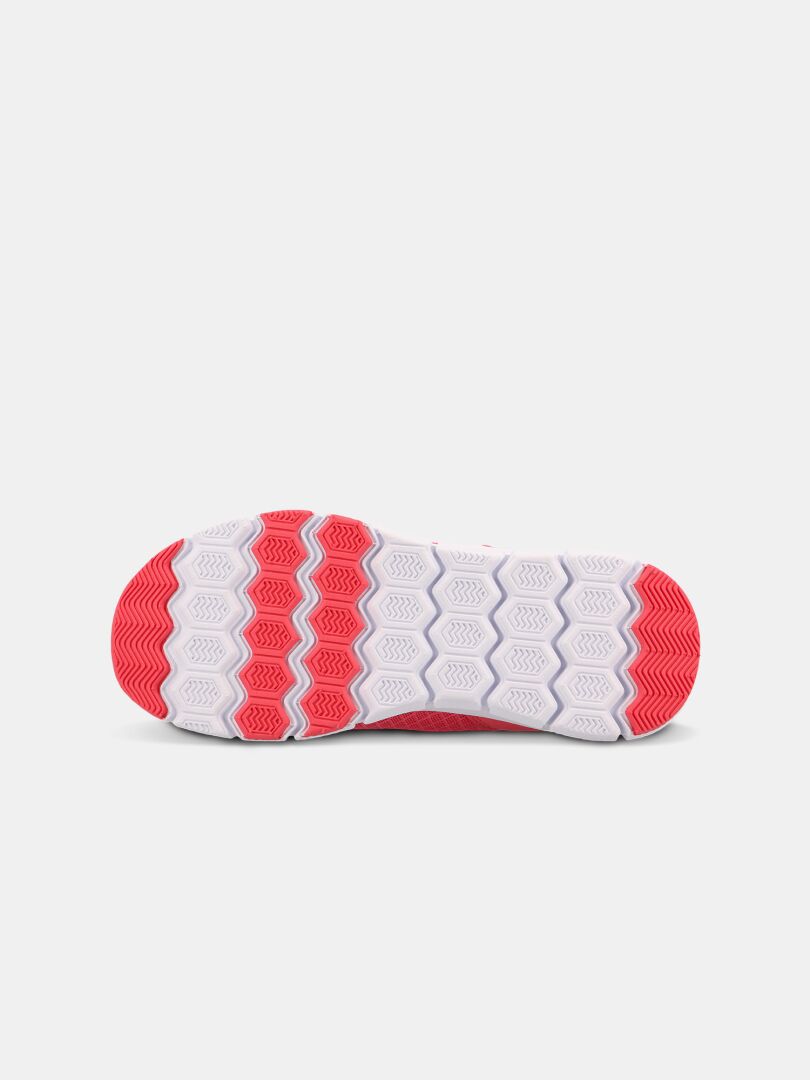 The Halti Lente 3 Leisure Shoe Children's features a white hexagonal tread and red heel and toe accents.
