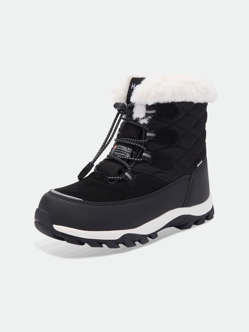 Halti Tornio DX Winter Boot for kids: lace-up, white sole, fur cuff, Thinsulate insulation—ideal for snowy weather.