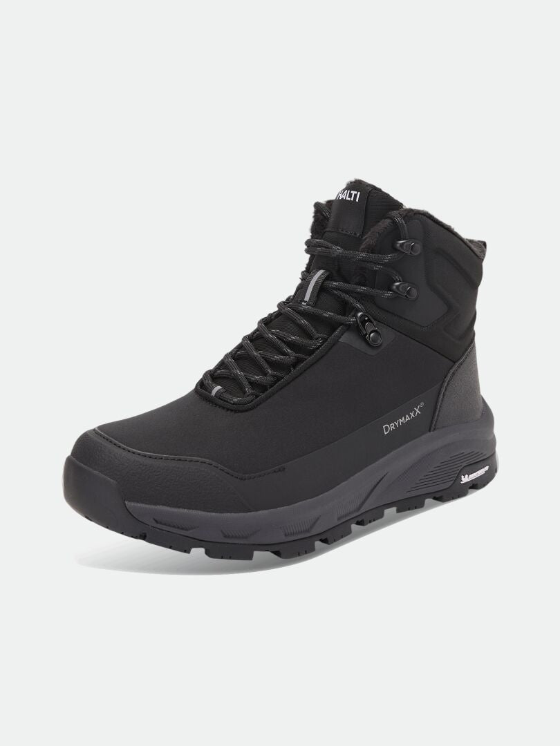 Black Halti Tunturi Mid DX IC Winter Shoe with a Michelin Ice Control outsole, fur-lined collar, and lace-up closure.