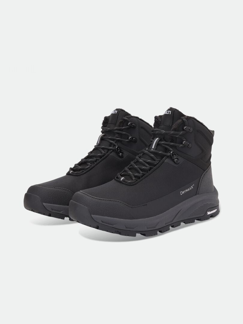 Black Halti Tunturi Mid DX IC Winter Shoe mid-cut boots with Michelin Ice Control outsoles, lugged soles, and laces.