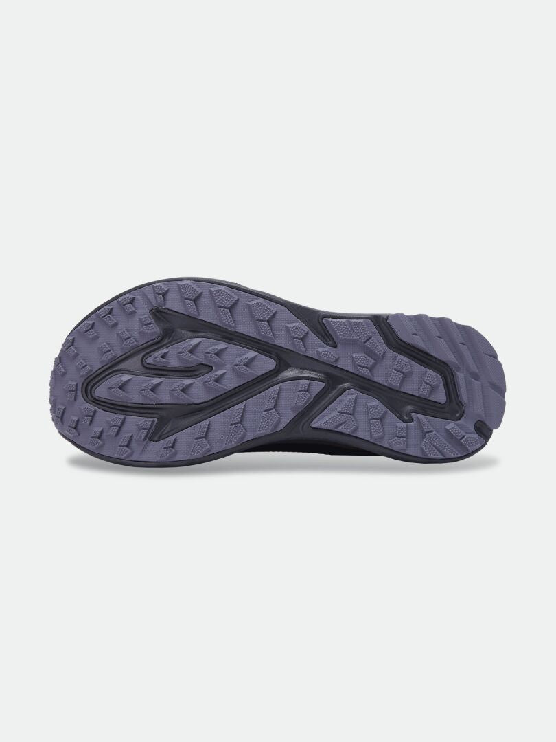 Halti Asento DX Outdoor Shoe Women’s in purple/black, zero-drop sole, textured treads shown from below on light gray.