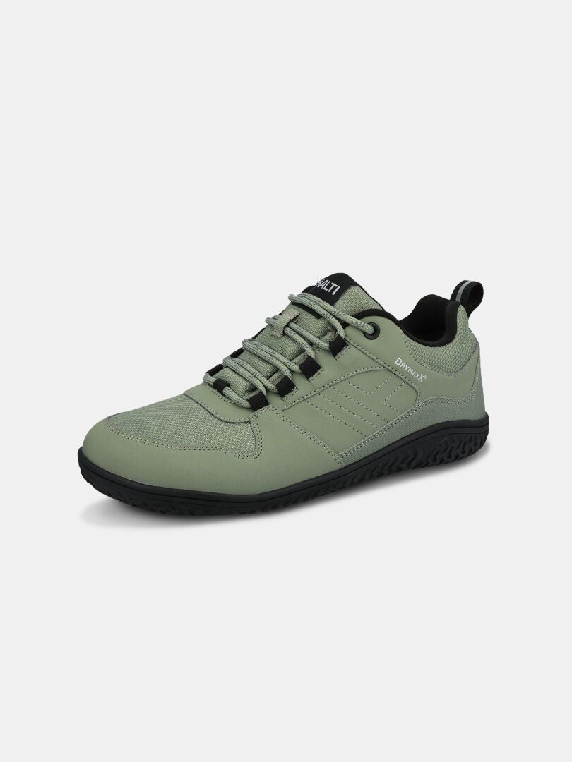 Halti Tuntuma DX Women's: light green barefoot shoe with black sole, laces, and pull tab for a natural walk.