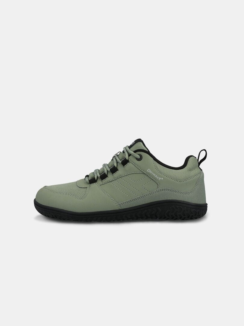 Halti Tuntuma DX Women’s: green barefoot low-top with black sole/laces, subtle stitching for natural walking.