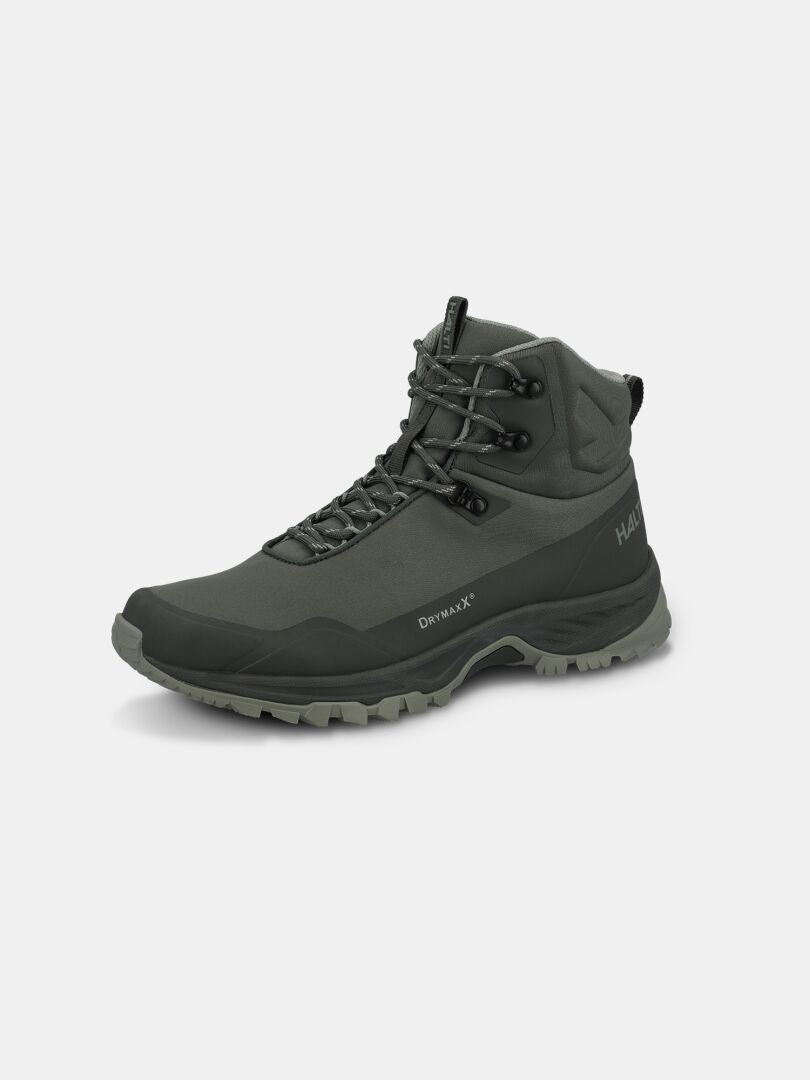 A single Halti Fara Mid 4 DX men’s outdoor shoe in dark green with black laces, trail sole, and branded side text.