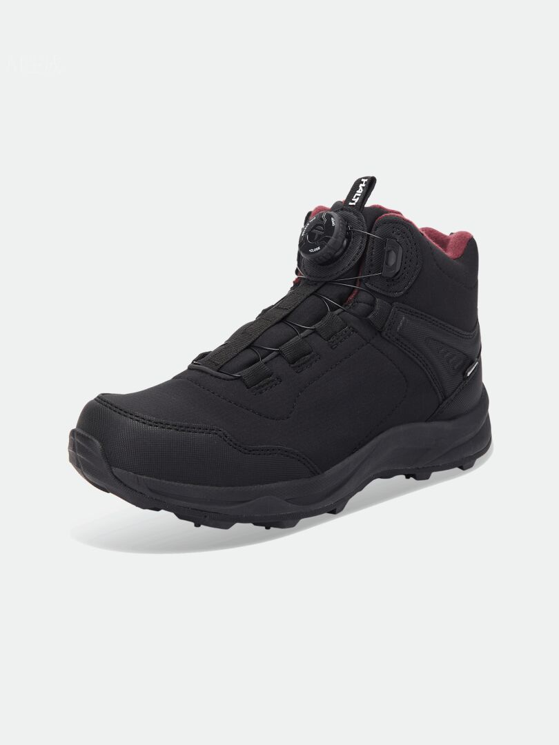 Black mid-cut Lynx Mid DX Freelock Spike Shoe Women’s with a dial-based lacing system and dark red interior lining.