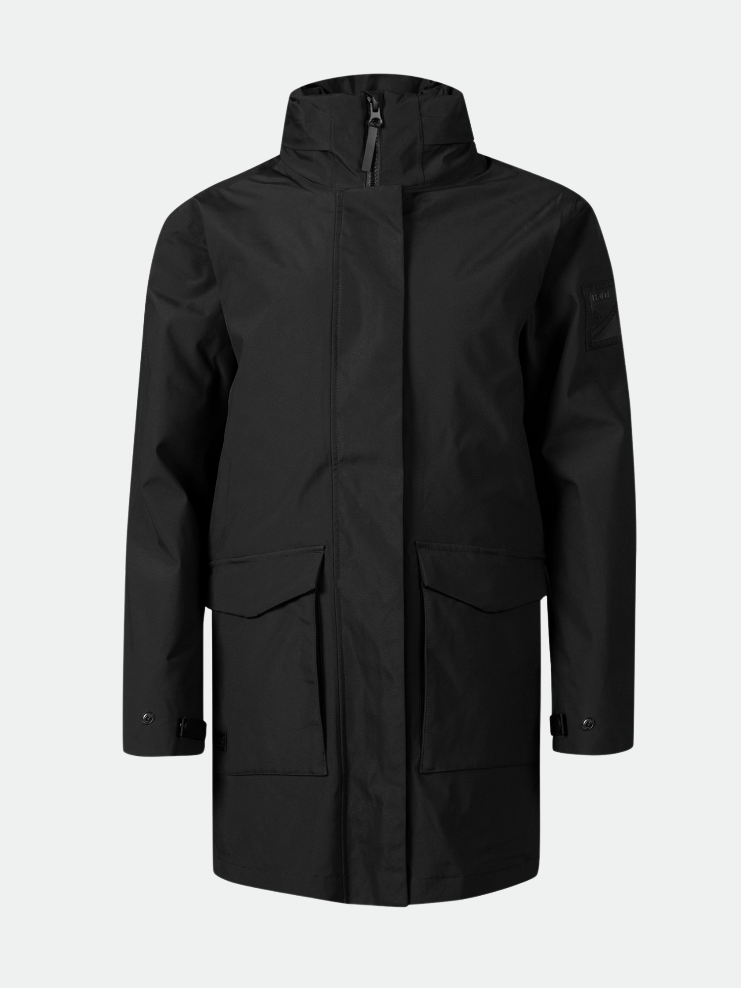 Halti Synkas 3in1 DrymaxX Parka Women's: black, knee-length, waterproof, high collar, front zip, large pockets.