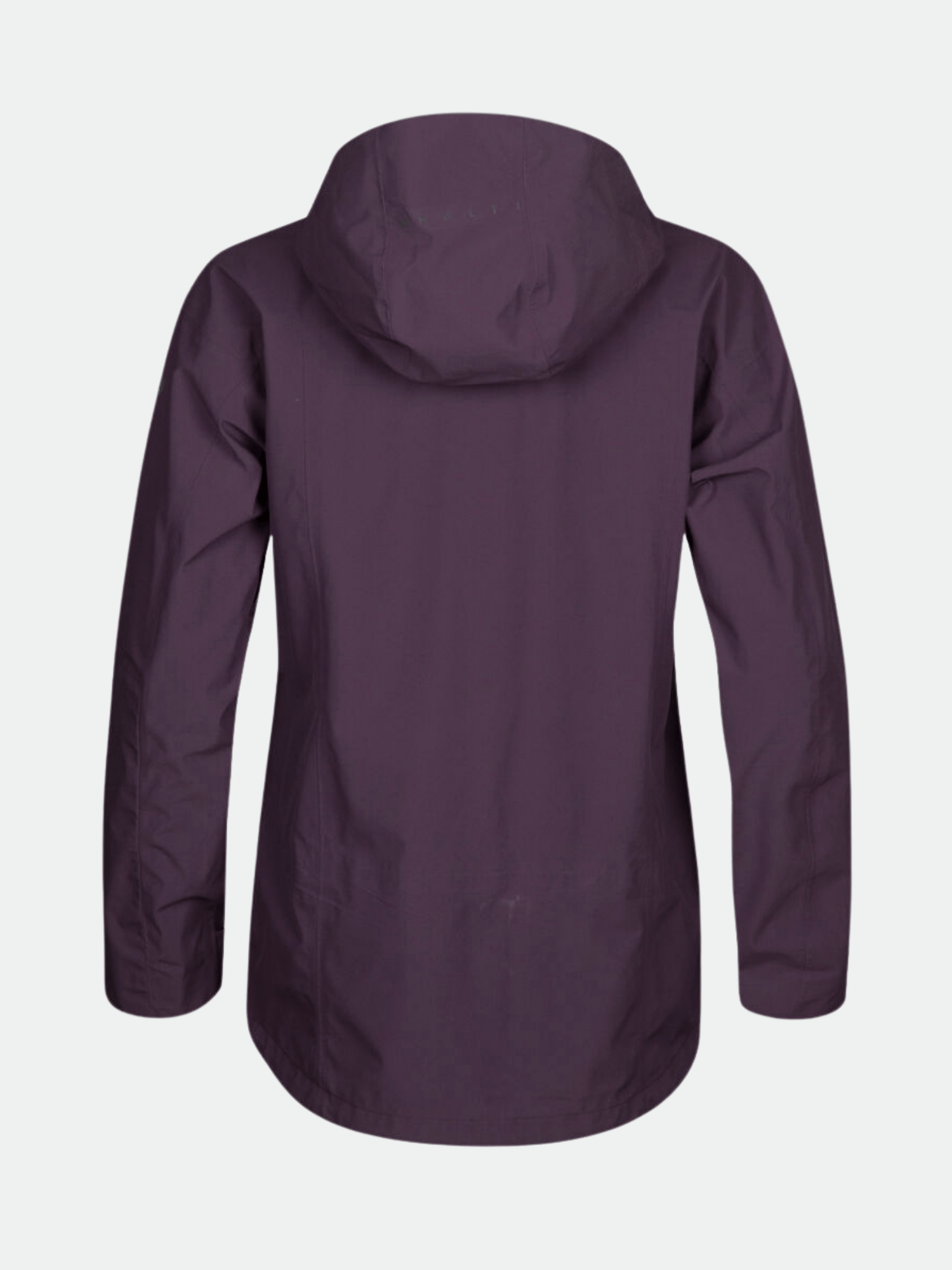 The Halti Settler 3L DrymaxX Ski Jacket Womens in dark purple, seen from the back on a white background.