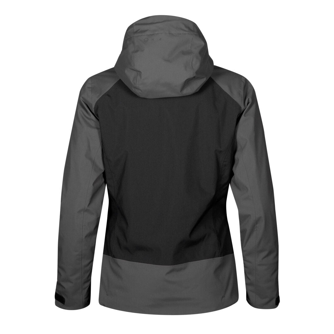 Halti Wedeln DrymaxX Ski Jacket Womens in black and dark gray, shown from the back on a white background.