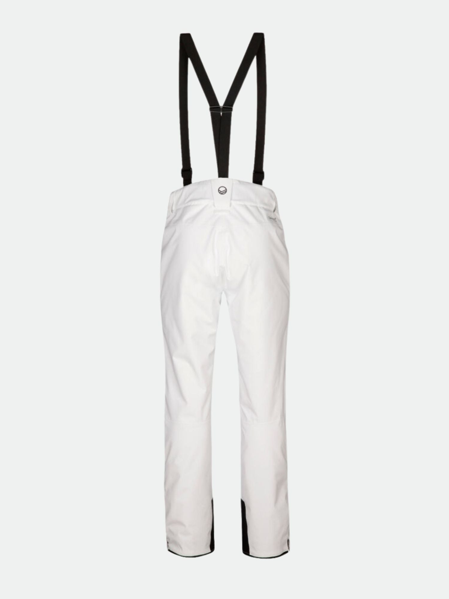 Halti Trusty DrymaxX Ski Pants Women's: white, waterproof, black suspenders and cuffs, button closure, stylish design.