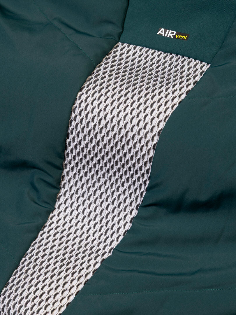 Dark teal Halti Vertica DX Ski Jacket Men’s with a textured grey mesh panel and an AIR vent logo.