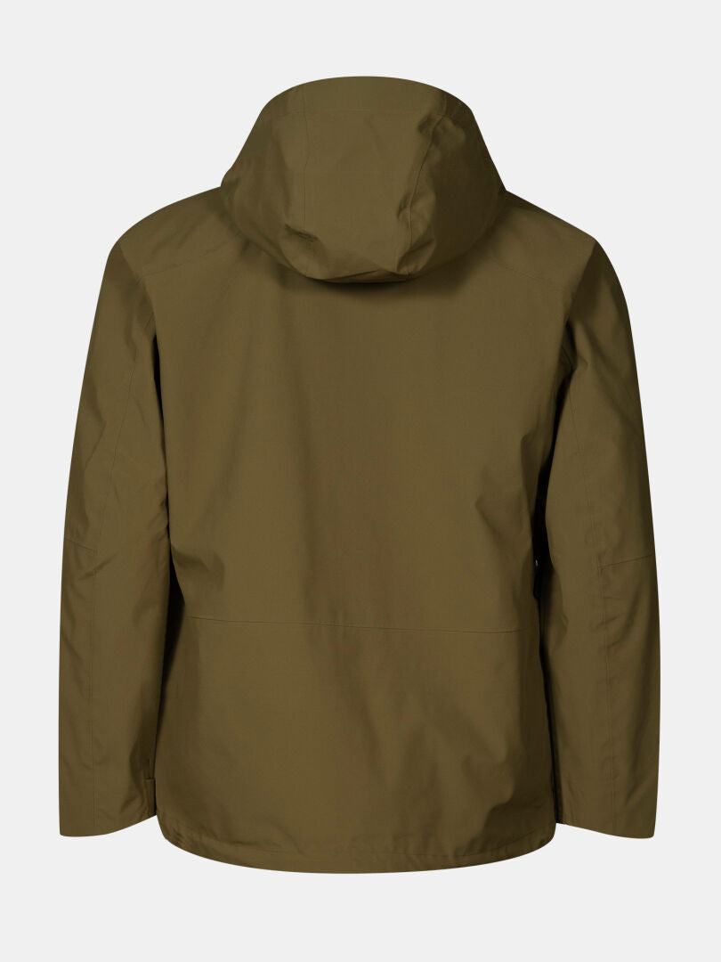 Back view of Halti Settler 3L DX Ski Jacket Men's in olive green, shown against a plain light grey background.