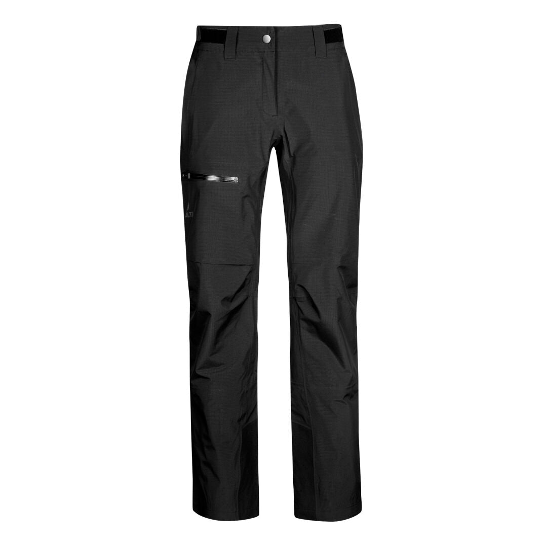 Halti Alpine 3L DrymaxX Shell Pants Women’s: black, lightweight, water-repellent zips, thigh pocket, straight legs.