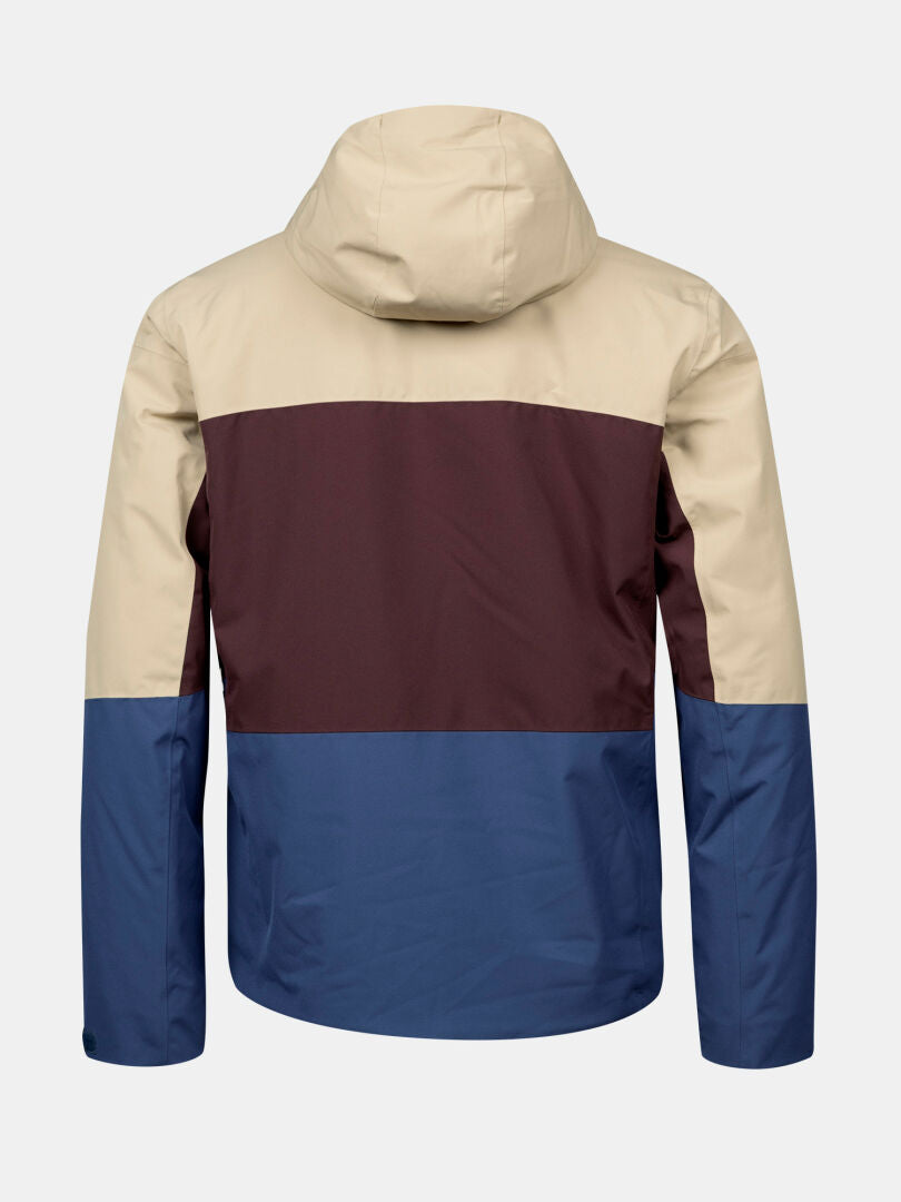 Halti Melvik Dx Ski Jacket Men's: waterproof, insulated, with beige hood, maroon midsection, and blue sleeves.