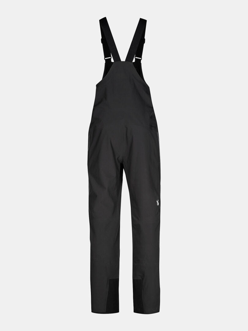 Halti Rizle 3L Dx Unisex ski pants, black, with adjustable straps and chest panel on a white background.