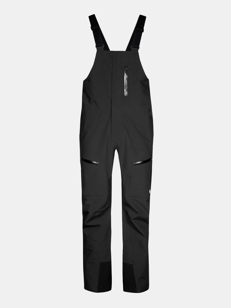 Halti Rizle 3L Dx unisex black ski pants with adjustable straps and zip pockets, shown on a white background.