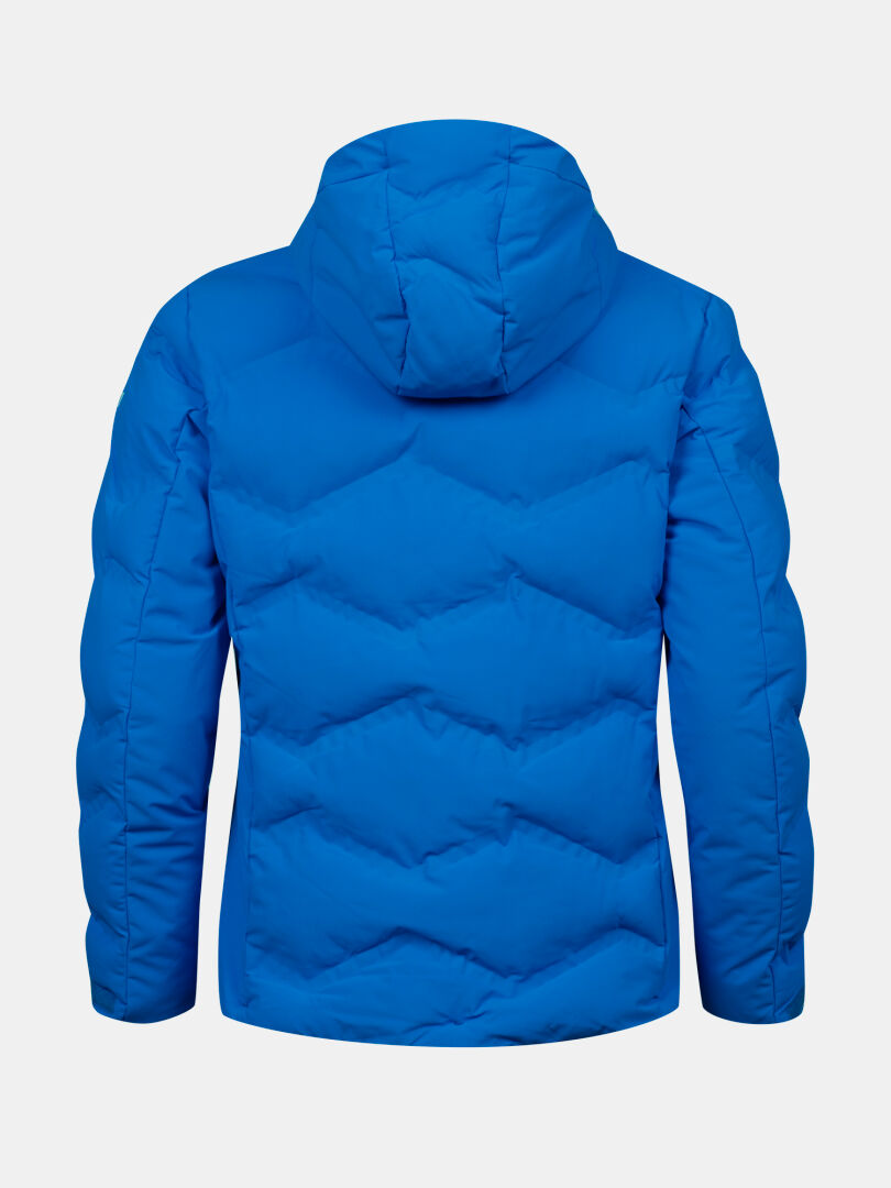 The Halti Nordic Arcty II Women's Ski Jacket in bright blue is shown from the back against a white background.