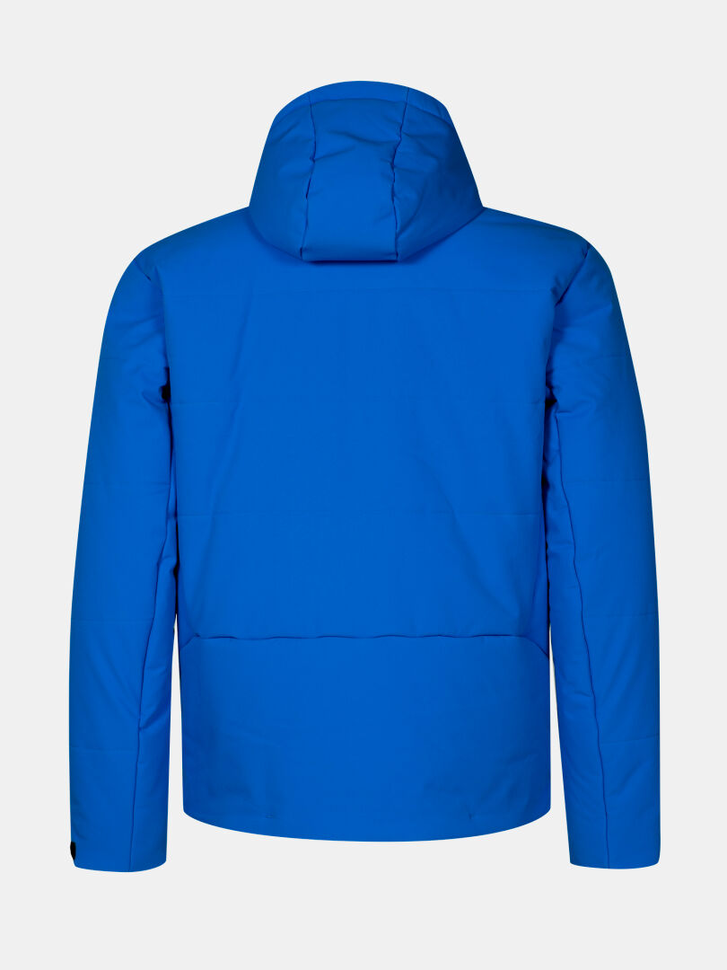 The Halti Ascale Puffer Ski Jacket Men's in bright blue is shown from the back on a plain white background.