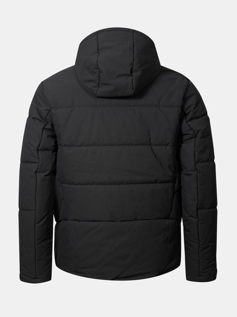 Halti Ascale Puffer Ski Jacket Men's in black with hood, shown from the back on a plain light background.