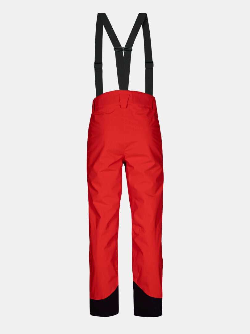 Halti Carvey II DX Ski Pants Men's: Red with black adjustable suspenders and reinforced cuffs on white background.