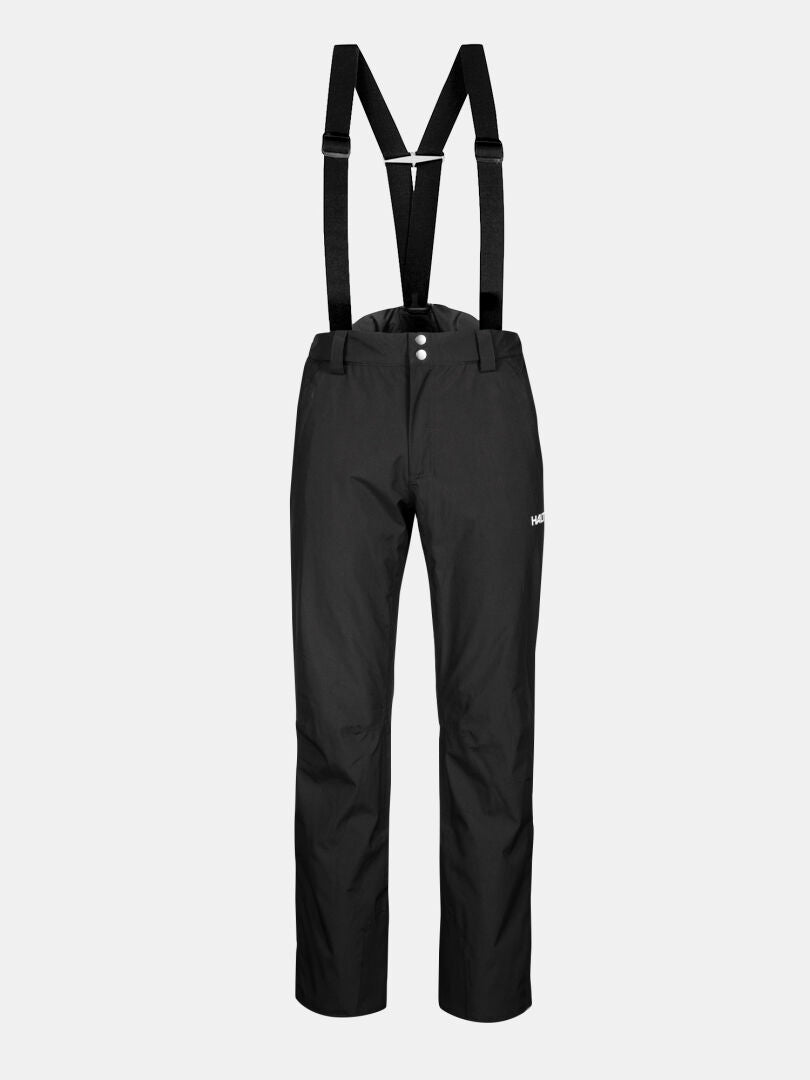Halti Glades II DX Men's ski pants, black, waterproof DrymaxX fabric with adjustable suspenders and button closure.