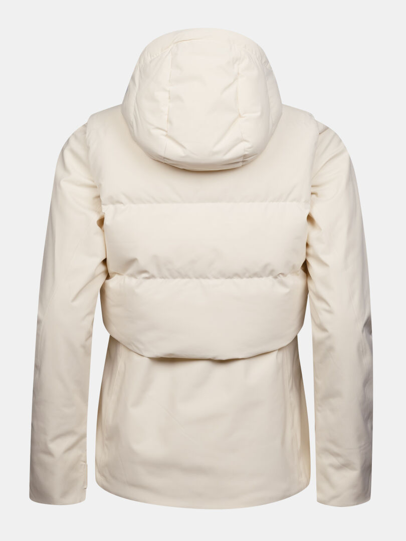 Back view of a cream-colored Halti Varion 2in1 DX Ski Jacket Women’s with a hood and DrymaxX insulation.