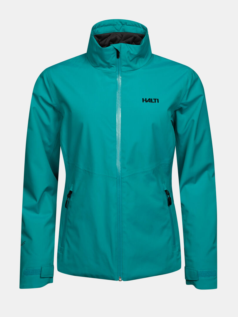 Teal Halti Varion 2in1 DX Ski Jacket women’s zippered jacket with a high collar, PrimaLoft insulation, and two side pockets.