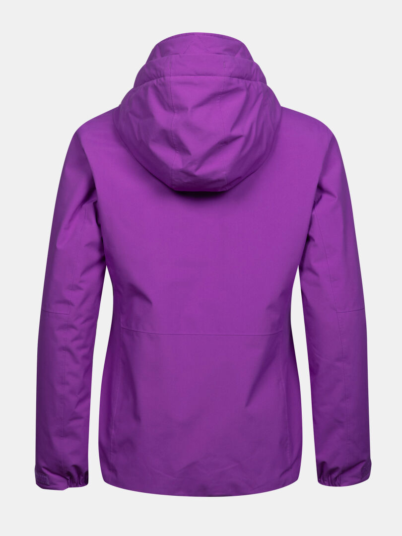 Back view of a purple hooded Halti Melvik DX Ski Jacket Women’s.