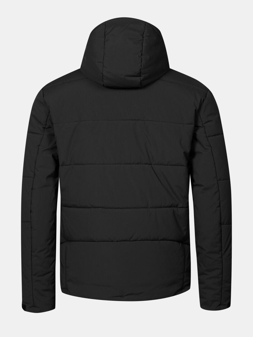 Halti Ascale II Puffer Ski Jacket Men’s in black, hooded and waterproof, shown from the back on a white background.