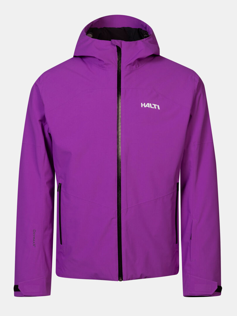 Purple insulated Halti Melvik II DX Ski Jacket Men’s with a black front zipper.